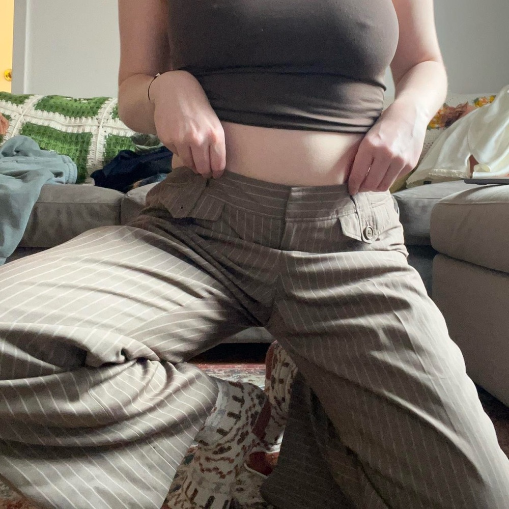 Ann Taylor Men's Taupe Striped Dress Pants - Picture 4 of 6